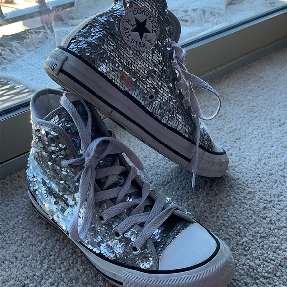 silver sequin converse